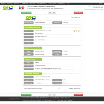 Le Mexique importe des données personnalisées sur l&#39;acétate de sodium