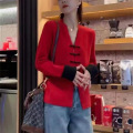 Botão de moda em estilo chinês Cardigan de malha de decote em V