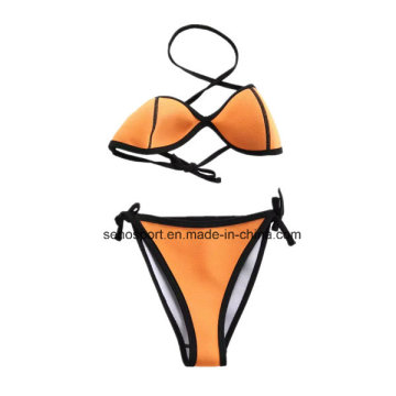 Moda amarelo cores neoprene mulheres do traje de banho bikini (ssbk05)