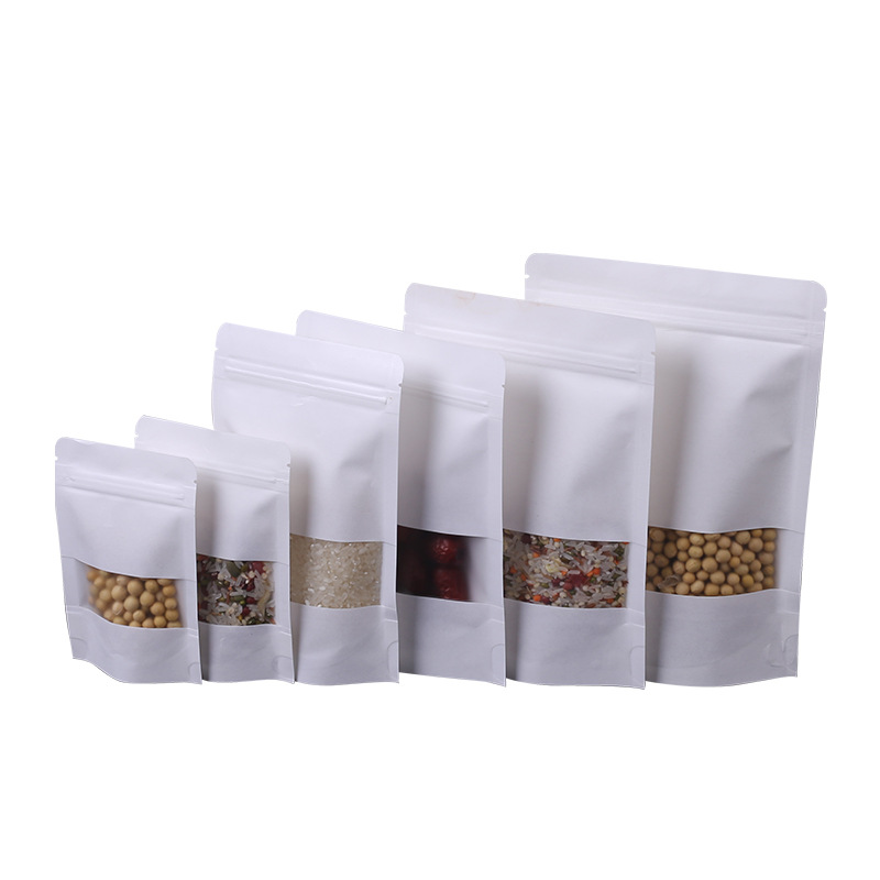 Ziplock Brown White Kraft Craft Paper Standing Up Pouches Food Packaging Zipper Bags With Window Ziplock Brown White Kraft Craft Paper Standing Up Pouches Food Packaging Zipper Bags With Window