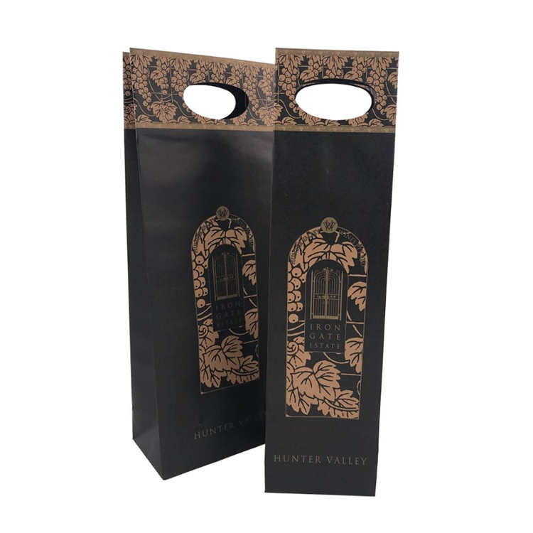 Custom Print Black Wine Bottle Paper Bag