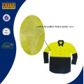 Fluro Yellow Cotton Drill Summer Long Sleeve Shirt Safety Workwear with Mesh Vent