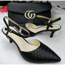 Elegant Dark Color Snake Pattern Women Shoes with Matching Purse (G-3)