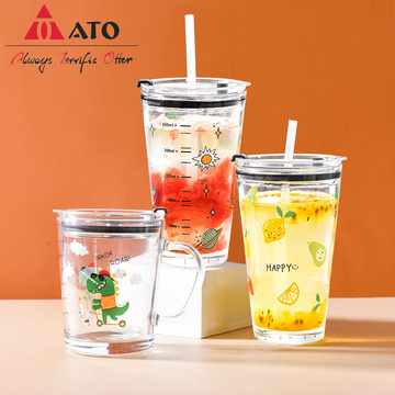 Clear Glass Milk Straw Mugs Drinkware Glass Cup