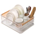 Cutlery Dish Drainer with Wooden Handle - White