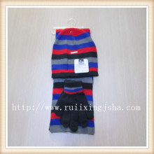 men's strip knitted hat and scarf set