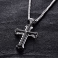 Stainless Steel Mens Cross Necklace With Bible Verse