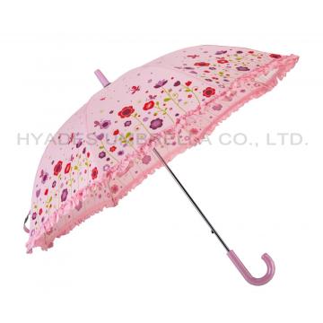 Girl's Pink Flower Kids Safety Open Umbrella