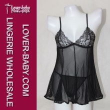 Two-Piece Black Halter Style Sleeping Wear for Lady (L2127-2)