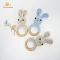 Soft Wooden Ring Crochet Bunny Rattle Teething Toys