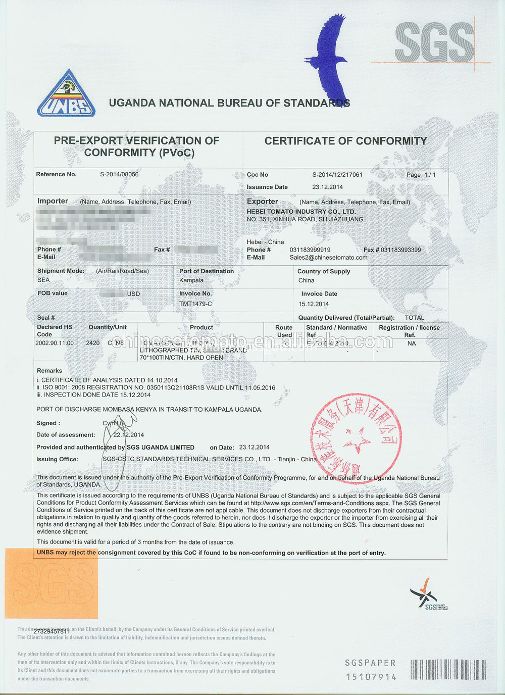 Tomato Paste with SGS certificates