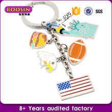 Wholesale Metal Silver Enamel Custom Country USA Flag Charms Keychain