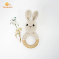 Soft Wooden Ring Crochet Bunny Rattle Teething Toys