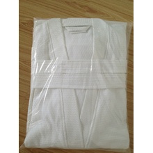 100%cotton waffle Kimono Collar White Bathrobe