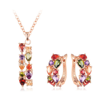 Multicolor waterdrop zircão colar brincos conjuntos para mulheres (cst0031-a)