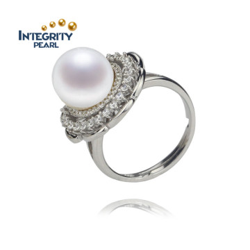 Sterling Silver Ring 10.5-11mm AA Near Round 925 Silver Pearl Ring