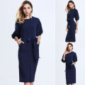 Half Sleeve Round Collar Neck Slim Peplum Pencil Elegant Dress