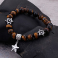 Mens tiger eye bead star of david bracelet