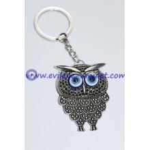 Owl Key Chain Handmade Evil Eye Silver Plated