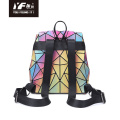 Custom geometric laser color focus PU leather backpack for kid school bag women travel laptop backpack