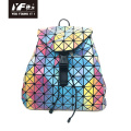 Custom geometric laser color focus PU leather backpack for kid school bag women travel laptop backpack