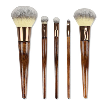 Cosmetic Brush With Wood Color Handle