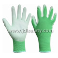 Gants de travail en Nylon vert avec paume PU enduit (PN8004G)