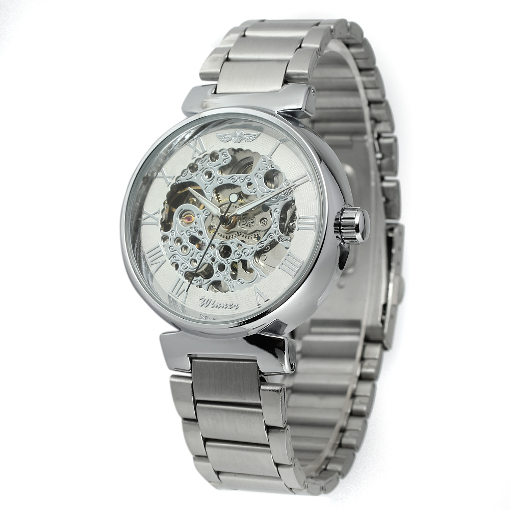 elegant alloy wrist watch with skeleton design mechanical watch