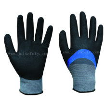 Work Glove of Blue Nitrile Fully Coating and Sandy Nitrile 3/4 Coated on Palm (N1572)