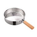 Metal straight shape grill pan with wooden handle