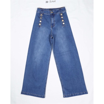 Jeans de jambe large de dames bleues foncées en gros