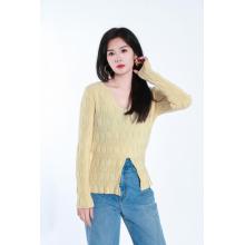 Leisure V-neck Long Sleeved Woolen Tops