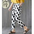 Women vintage cotton linen printed pants casual pants