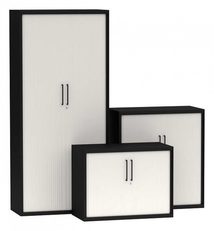 Black and white tambour door cupboard