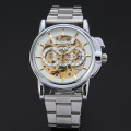 winner men watch with visible mechanism small dial watch with stainless steel band