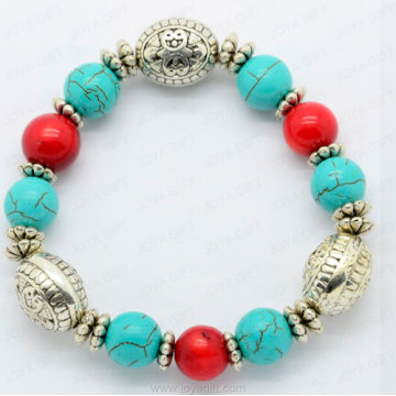 Pulseira de contas de coral vermelho turquesa