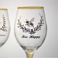 glitter glass personalised wine glass goblet bee design