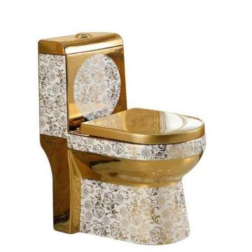 Badezimmersets Keramikwaschung eine goldene Toilette