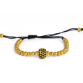 24 granos de oro K 4mm y 8mm Micro Pave negro CZ rebordea trenza Macrame pulsera para hombres