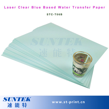 L’eau transparente bleue côté autocollant transfert papier d’impression au laser