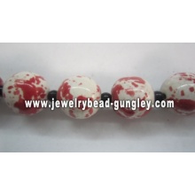 white color ball shape ceramic beads with red print