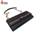 Classic Black Genuine Leather Purse Clutch with Chain