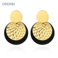 Pretty Hammered Black Gold Disc Drop Earrings