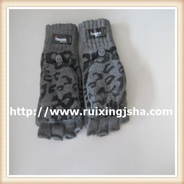 men's acrylic knitted half finger printed gloves