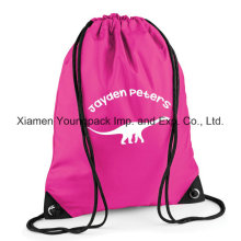 Hot Pink impermeável 210d nylon Kids Drawstring Gym Sack Cinch Pack