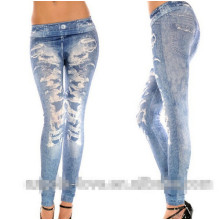 Hot Sell Seamless Printing Layer Hole Denim Leggings