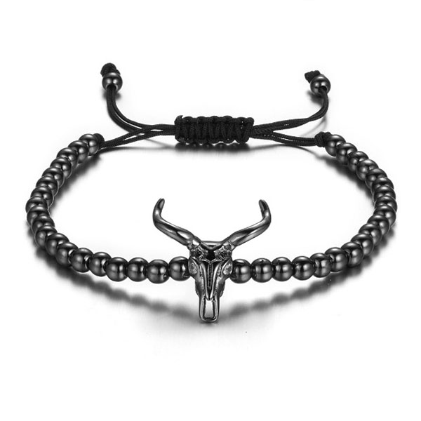 Goat Skull Charm Bead Bracelet for Men