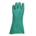 Green PVC coated gloves Foam finish cotton linning