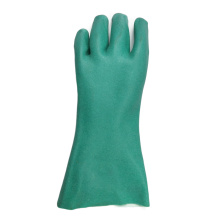 Guantes recubiertos de PVC verde Acabado de espuma Finning de algodón