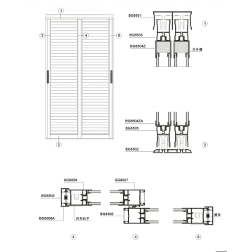 Profilés en aluminium 85mm type B porte d&#39;armoire à persiennes